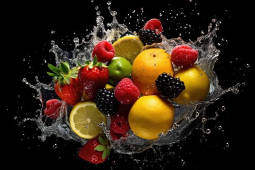 Photo of various fruites with water splashes.