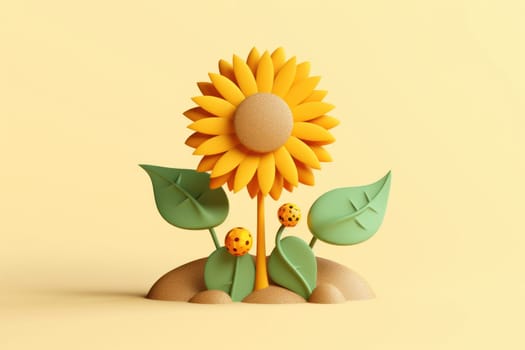 3D yellow sunflower with minimal pastel background Generative AI.