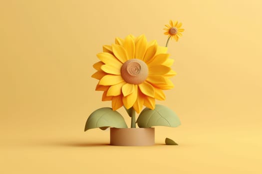 3D yellow sunflower with minimal pastel background Generative AI.