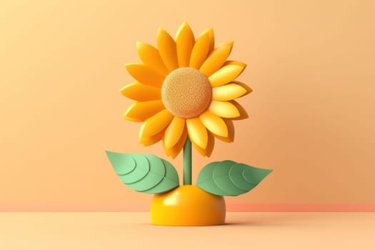 3D yellow sunflower with minimal pastel background Generative AI.