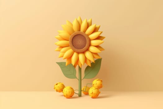 3D yellow sunflower with minimal pastel background Generative AI.