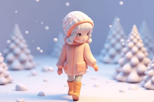 A girl walking in winter season concept 3d Tiny cute isometric Generative AI.