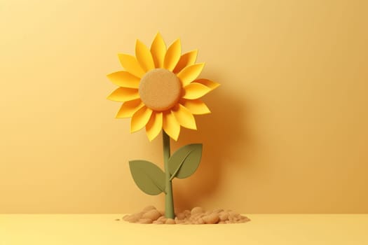 3D yellow sunflower with minimal pastel background Generative AI.