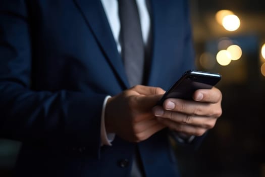 Close up hand use smart phone Chatting and messaging concept Generative AI.
