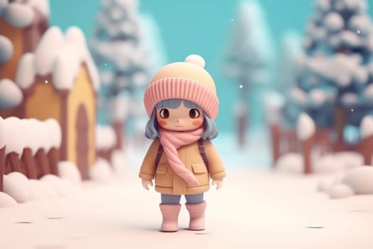 A girl walking in winter season concept 3d Tiny cute isometric Generative AI.