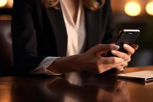 Close up hand use smart phone Chatting and messaging concept Generative AI.