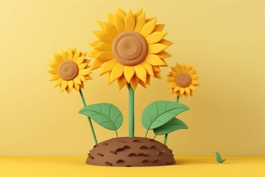 3D yellow sunflower with minimal pastel background Generative AI.