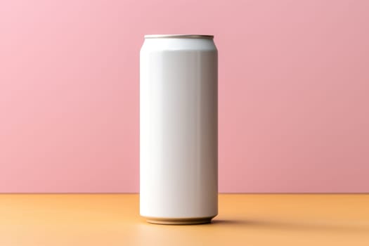 White Blank beer can Mockup with natural theme background Generative AI.