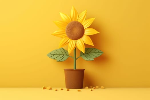 3D yellow sunflower with minimal pastel background Generative AI.