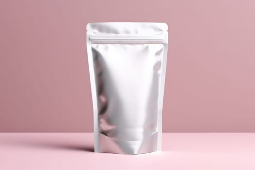 White Blank Coffee bag Pack Mockup Stand Up with pastel natural theme background Generative AI.