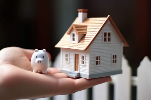 Model house piggy bank and coin Generative AI.