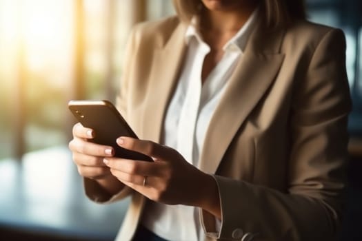 Close up hand use smart phone Chatting and messaging concept Generative AI.