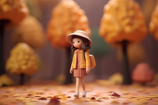 A girl walking in autumn season concept 3d Tiny cute isometric Generative AI.