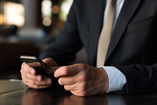 Close up hand use smart phone Chatting and messaging concept Generative AI.