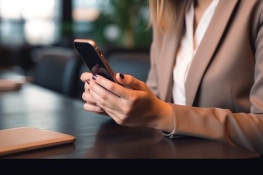 Close up hand use smart phone Chatting and messaging concept Generative AI.