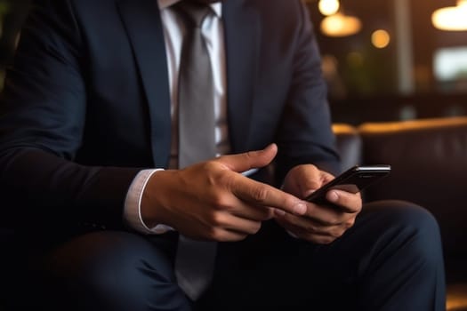Close up hand use smart phone Chatting and messaging concept Generative AI.
