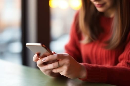 Close up hand use smart phone Chatting and messaging concept Generative AI.