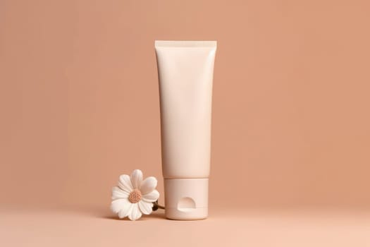 White Blank cosmetic cream tube Mockup pastel background Generative AI.