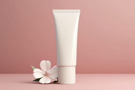 White Blank cosmetic cream tube Mockup pastel background Generative AI.