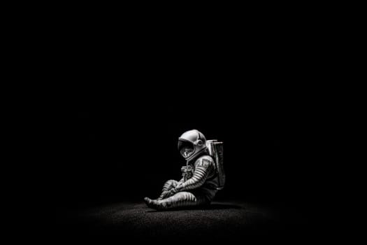 Photo of an astronaut in the black darkness Generative AI.