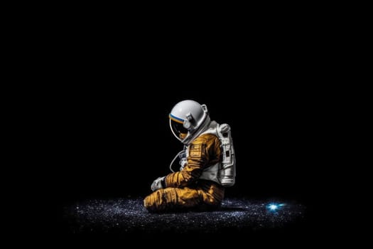 Photo of an astronaut in the black darkness Generative AI.