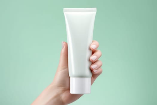 White Blank cosmetic cream tube Mockup pastel background Generative AI.