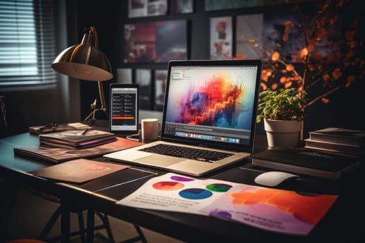 graphic designer home office and creative desk Generative AI.