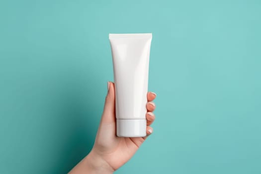White Blank cosmetic cream tube Mockup pastel background Generative AI.