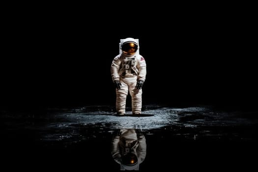 Photo of an astronaut in the black darkness Generative AI.