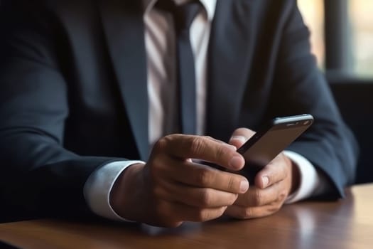 Close up hand use smart phone Chatting and messaging concept Generative AI.