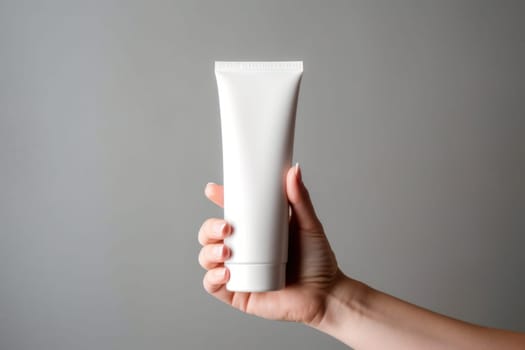 White Blank cosmetic cream tube Mockup pastel background Generative AI.