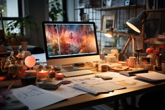 graphic designer home office and creative desk Generative AI.