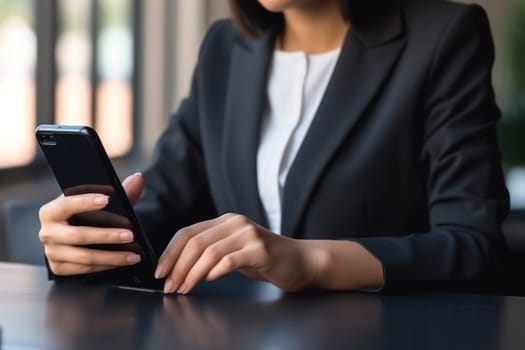 Close up hand use smart phone Chatting and messaging concept Generative AI.