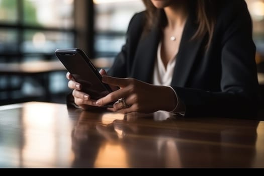 Close up hand use smart phone Chatting and messaging concept Generative AI.