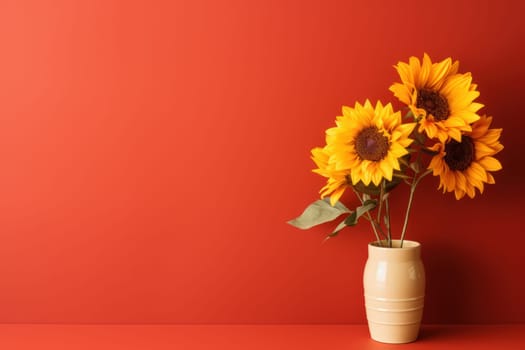 Beautiful sunflower on neutral colour background Generative AI.