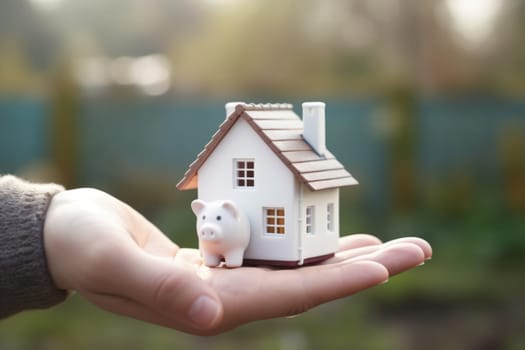 Model house piggy bank and coin Generative AI.