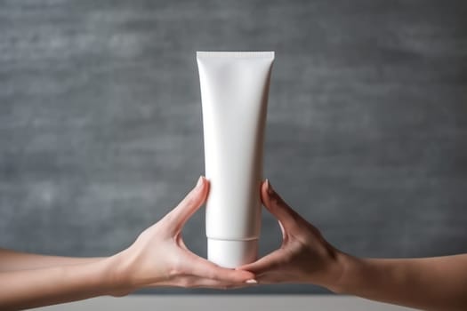 White Blank cosmetic cream tube Mockup pastel background Generative AI.