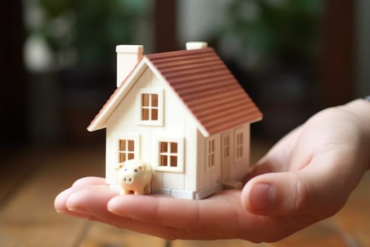 Model house piggy bank and coin Generative AI.