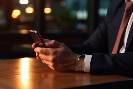 Close up hand use smart phone Chatting and messaging concept Generative AI.