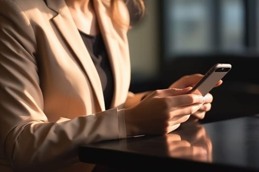 Close up hand use smart phone Chatting and messaging concept Generative AI.