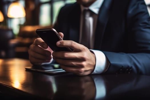 Close up hand use smart phone Chatting and messaging concept Generative AI.