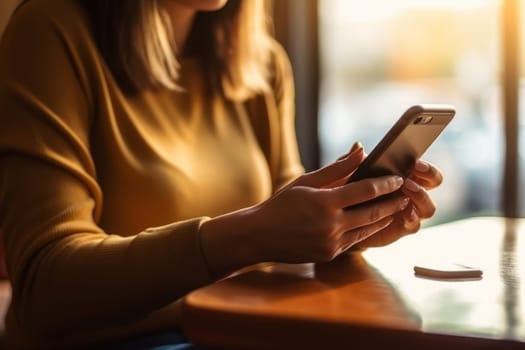 Close up hand use smart phone Chatting and messaging concept Generative AI.