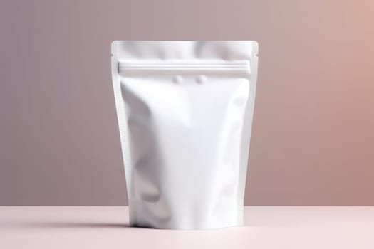 White Blank Coffee bag Pack Mockup Stand Up with pastel natural theme background Generative AI.