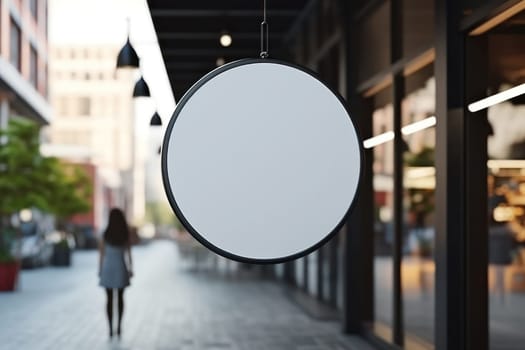 Blank minimal circular shop signboard mockup for design Generative AI.
