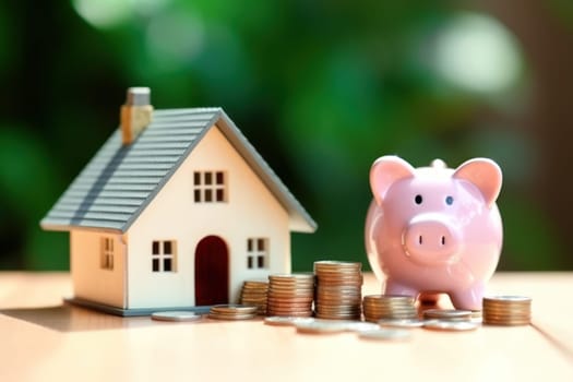 Model house piggy bank and coin Generative AI.