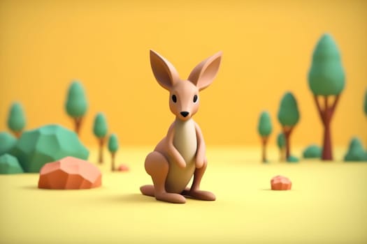 A kangaroo walking in forest 3D Tiny cute isometric Generative AI.
