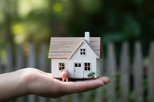 Model house piggy bank and coin Generative AI.
