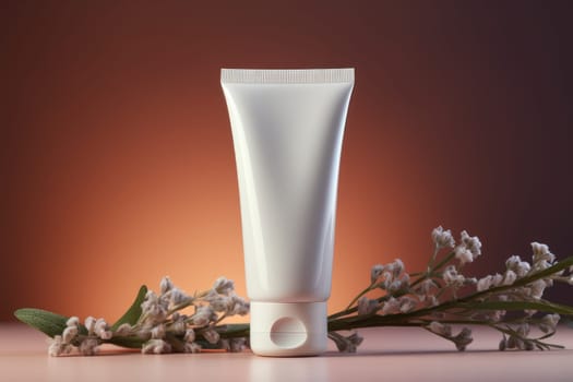 White Blank cosmetic cream tube Mockup pastel background Generative AI.