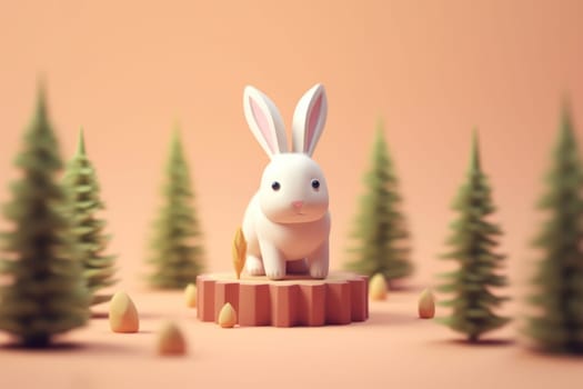 A rabbit walking in forest 3D Tiny cute isometric Generative AI.