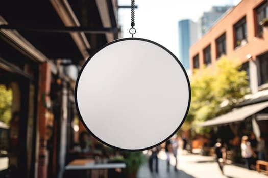 Blank minimal circular shop signboard mockup for design Generative AI.